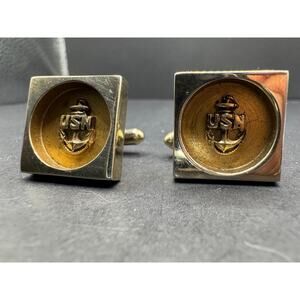 US Navy Symbol Pair of Cufflinks Gold Tone Square Military Collectible Menswear